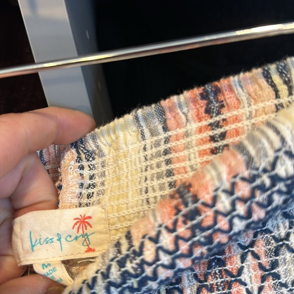 Kiss & Cry navy/coral/yellow striped elastic waistband size M - Picture 2 of 3